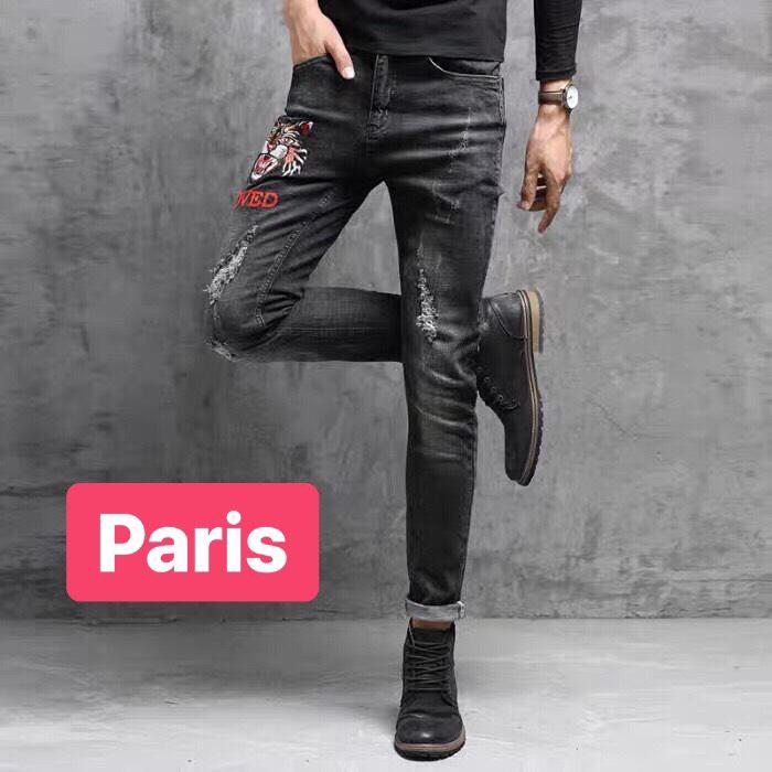 QUẦN JEAN NAM CHẤT BÒ ĐEN THÊU MÈO MĂT TO THỜI TRANG PR-5919  CAO CẤP - PARIS FASHION MỚI