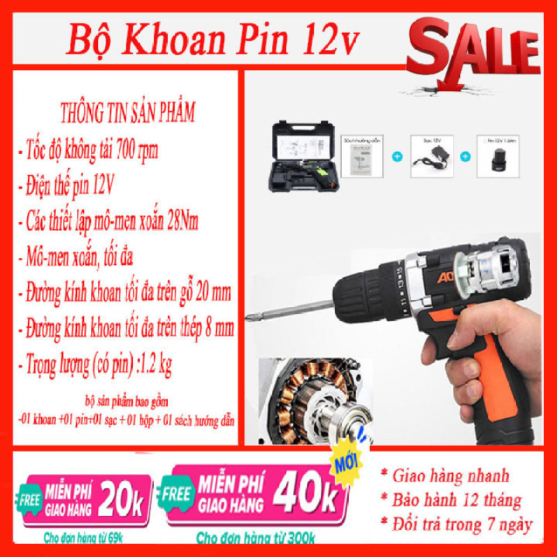 Bộ máy khoan bắt vít cầm tay không dây 12V, máy khoan bắn vit, máy khoan pin 12V, may khoan pin -Bộ Máy khoan vặn vít Aotuo 12V có đảo chiều-máy khoan loại nào tốt, = máy khoan pin mikita, makita