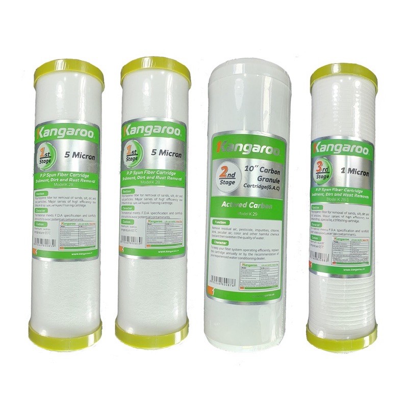 Combo 4 lõi lọc thô số 1-2-3-1 kangaroo - gồm 2 lõi số 1 + 1 lõi số 2 + 1 lõi số 3