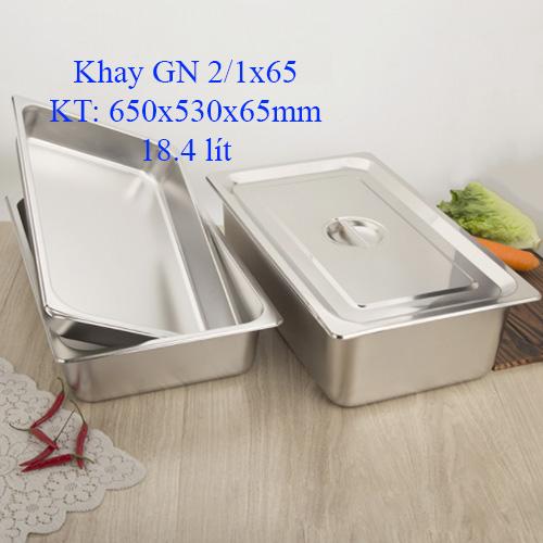 Khay inox GN 2/1x65mm đựng thực phẩm-lưu kho đông-trưng bày thức ăn tiệc buffet