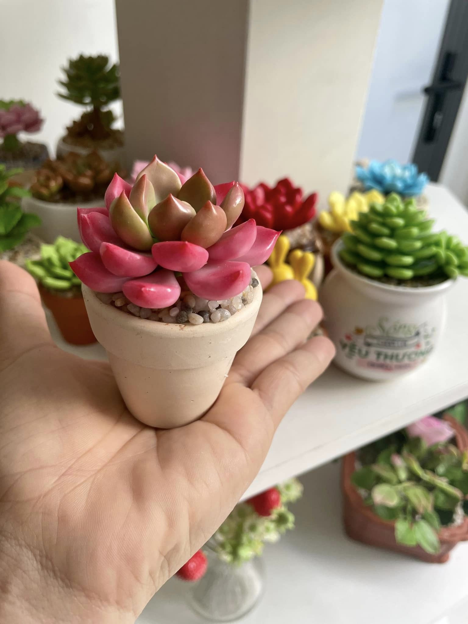 Chậu sen đá mini làm bằng đất sét đường kính 5cm