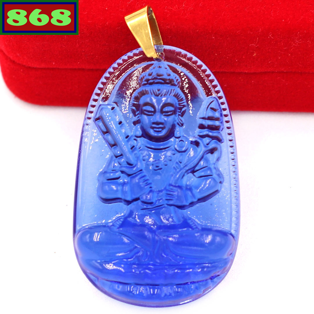 Buddha face nowhere Tibetan bodhisattva crystal blue 5cm