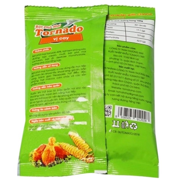 500G Bột phô mai lắc Tornado Vị Cay (5 túi 100g)