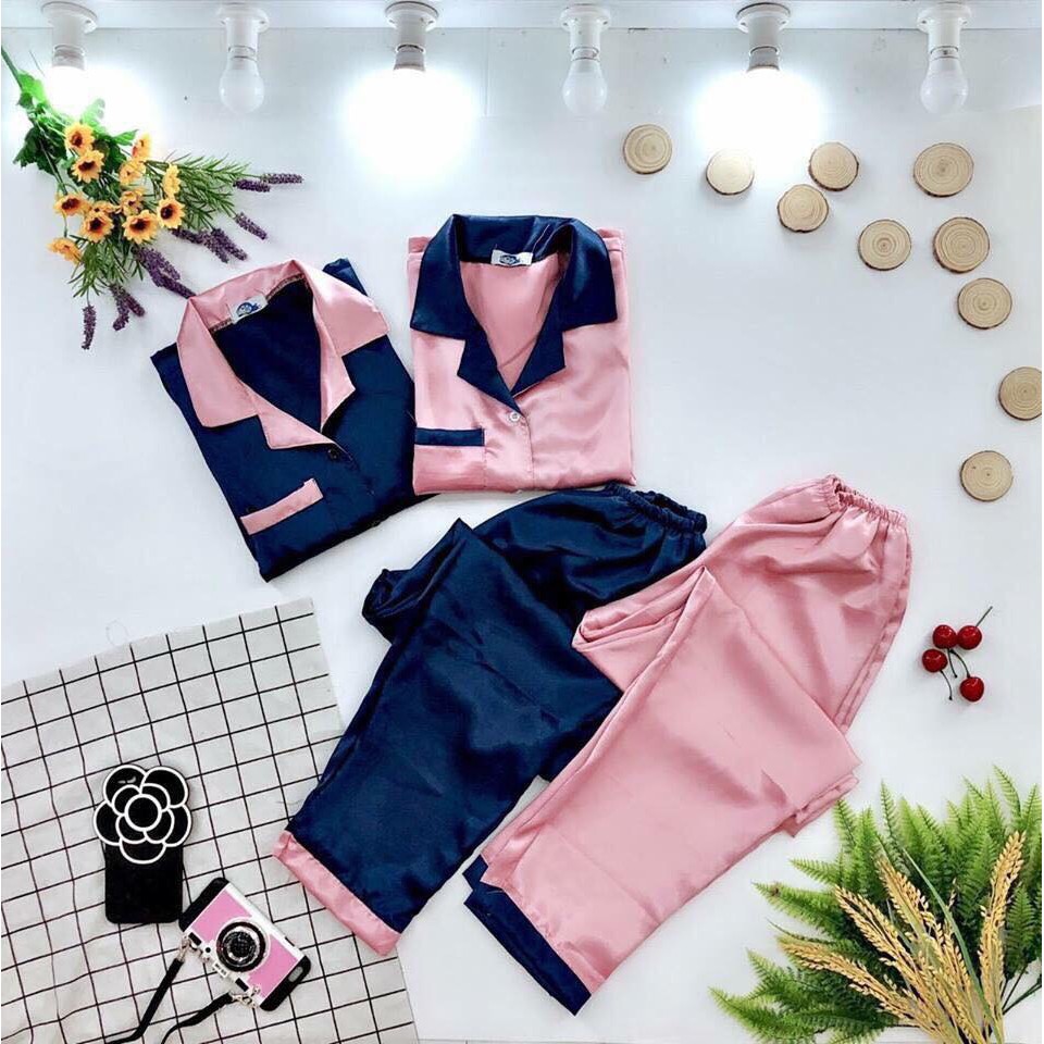 Set Pijama Phi Lụa Cao Cấp Tay Ngắn Quần Dài - 90111