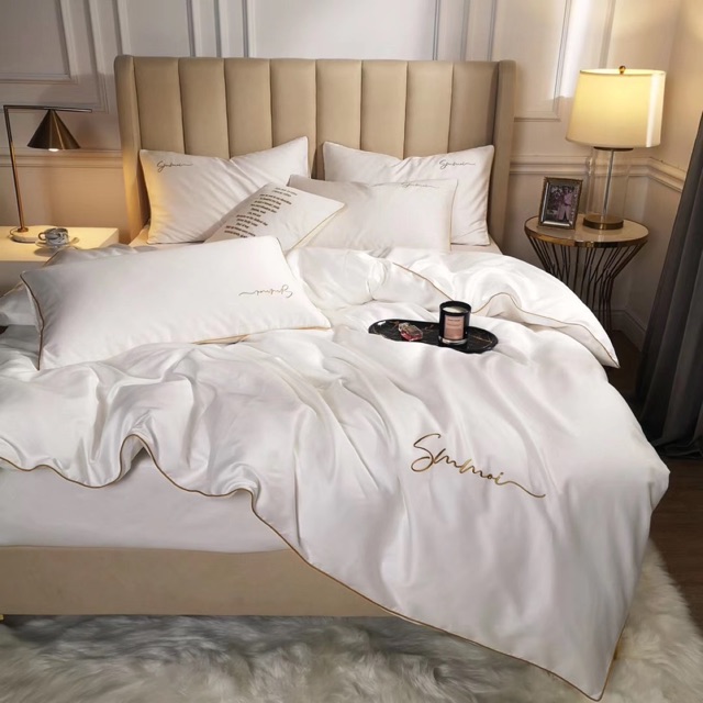 Bộ Chăn Ga Gối Tencel Sumoi Trắng