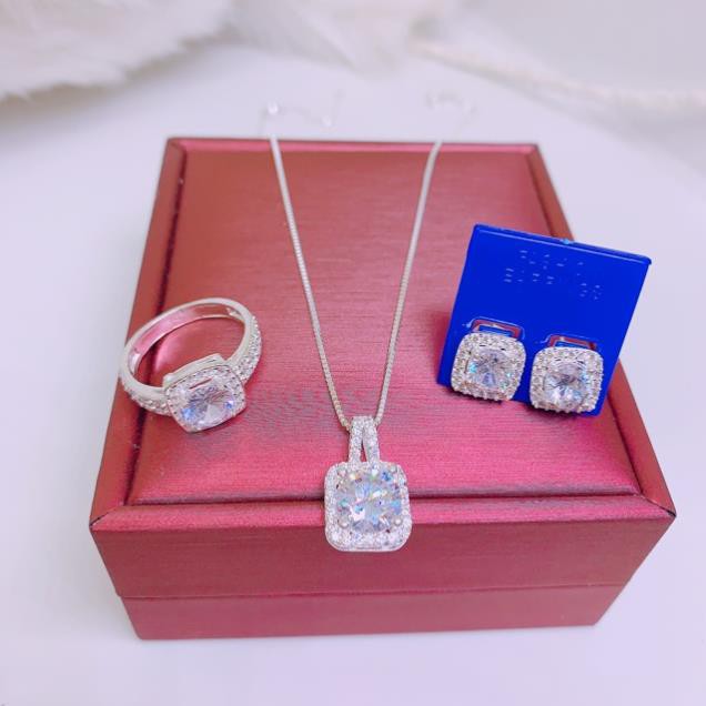 Bộ trang sức nữ bạc thật mặt đá vuông trẻ trung nổi bật, hott trend, mẫu mã đẹp-JQN gian hàng chính hãng cam kết Bạc chuẩn, Chất lượng không lo đen xỉn