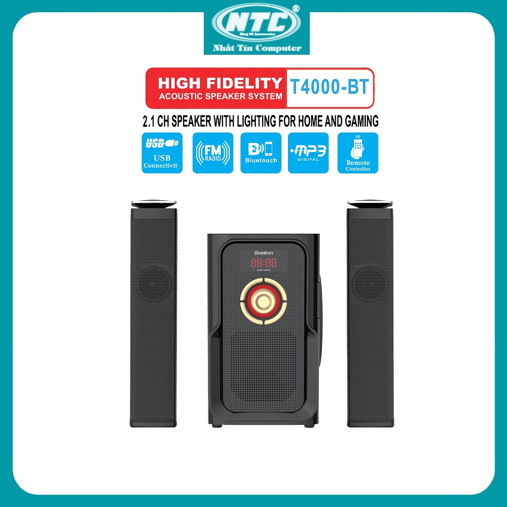 Loa vi tính 2.1 kiêm bluetooth usb thẻ nhớ bosston t4000-bt 60w led rgb 7 màu nguồn 220v - hãng phân phối chính thức - nhất tín computer