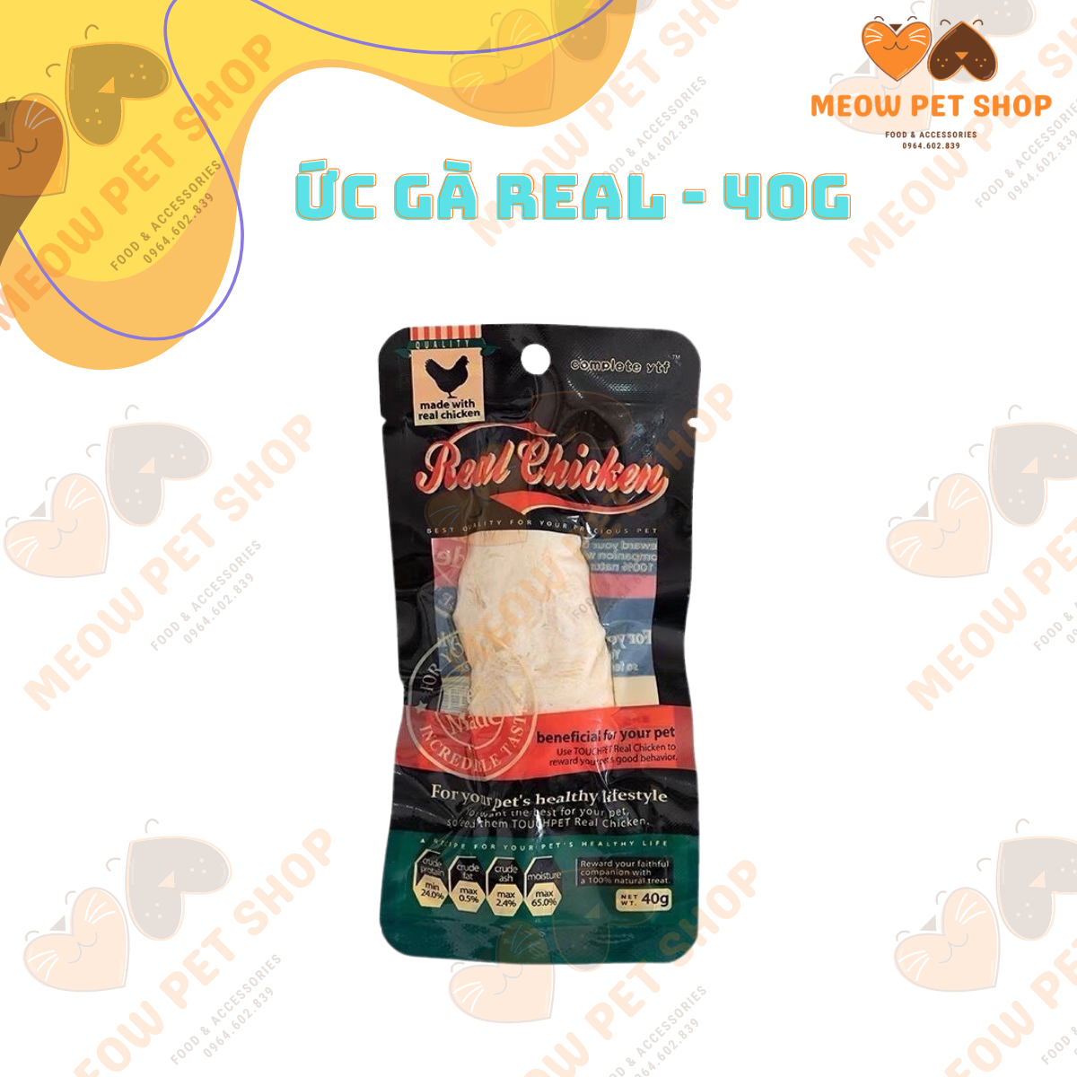 Ức gà hấp ăn liền dành cho chó mèo Real Chicken 40g