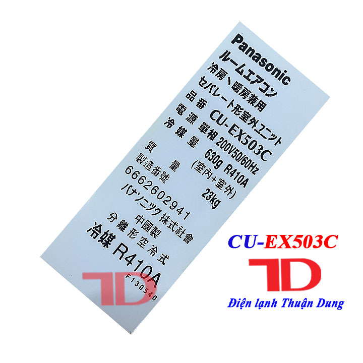 Tem thông số đuôi nóng dành cho Máy Lạnh PANASONIC nội địa, Điện Lạnh Thuận Dung