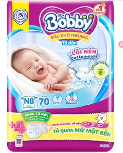 Tã dán sơ sinh bobby nb70 dưới 5 kí