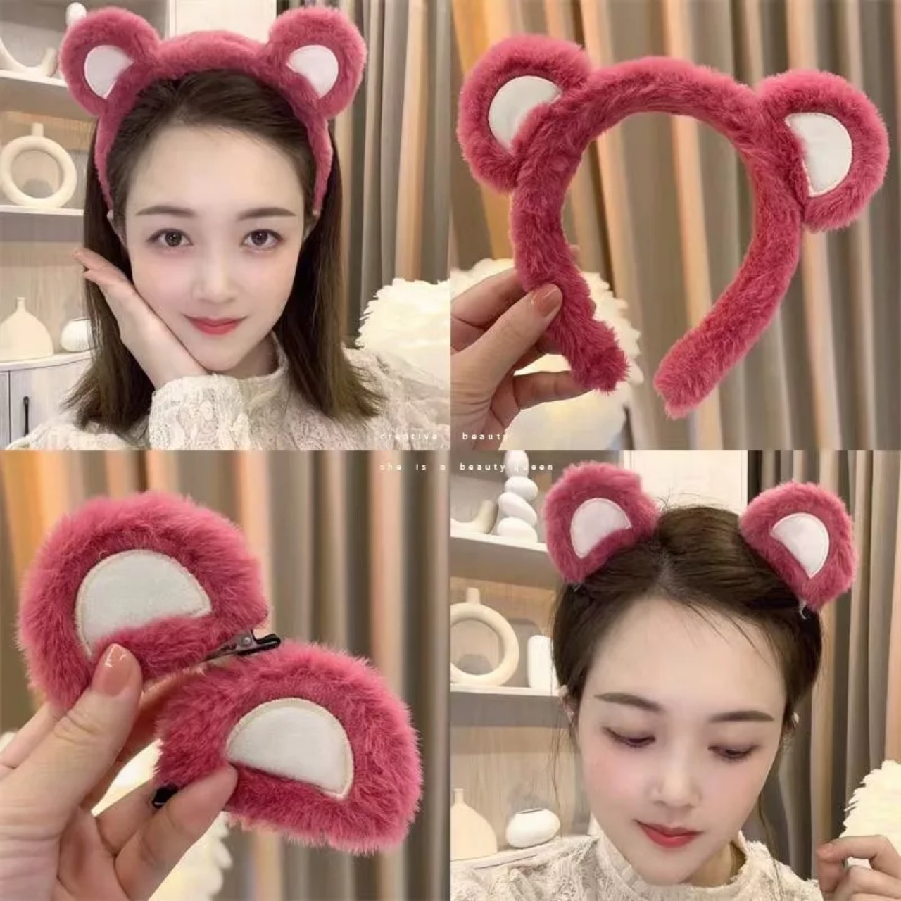 Băng đô cài tóc hình gấu dâu l.otso