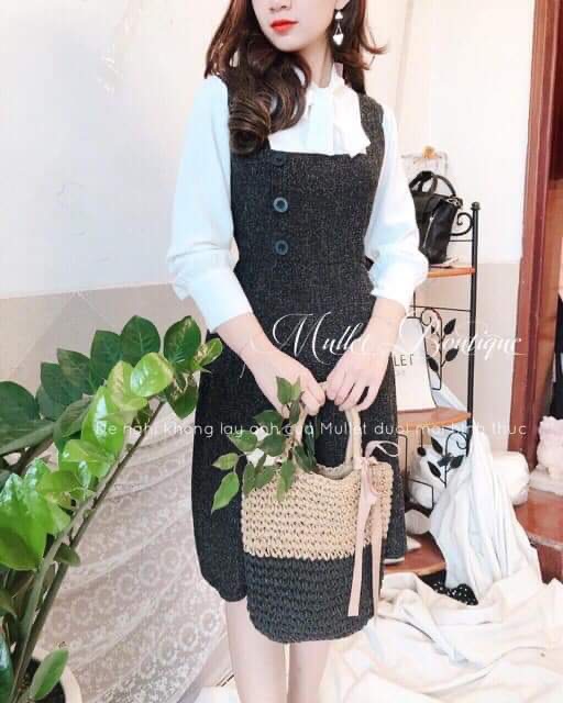 Váy Dạ Phối Sơmi Thắt Nơ