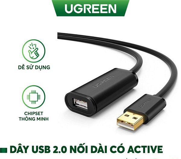 Cáp usb nối dài 15m có chíp khuếch đại ugreen 10323 chính hãng