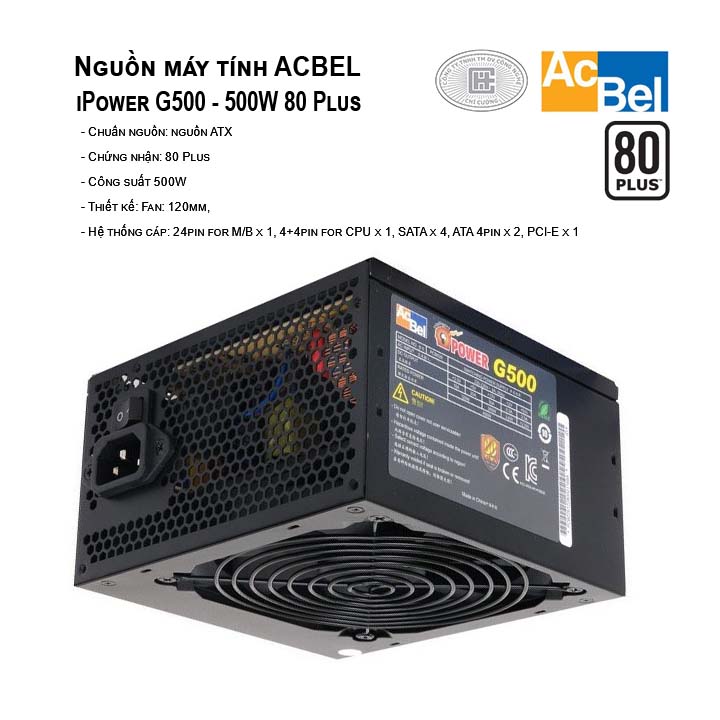 Nguồn máy tính công suất thực AcBel iPower G500 - 500W - 80 Plus White
