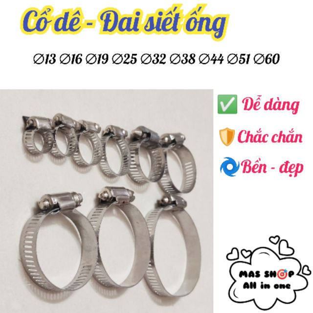 Cổ dê xiết ốc - đai xiết ống ∅13 ∅16 ∅19 ∅25 ∅32 ∅38 ∅44 ∅51 ∅60