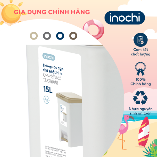 Thùng rác đạp chữ nhật Inochi- Hiro 15L (loại kèm ruột)