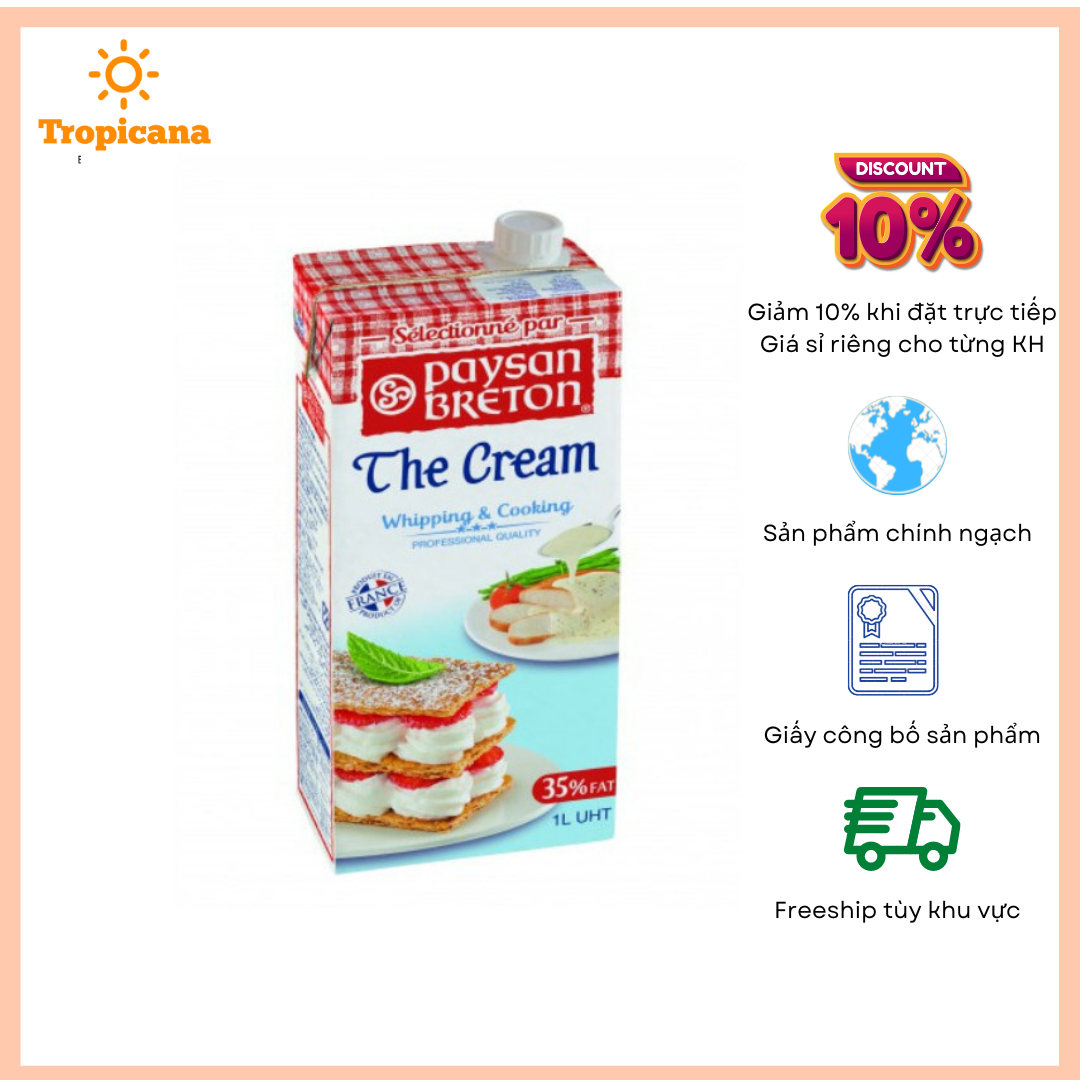 Kem sữa Whipping Cream Paysan Breton - Hộp 1L