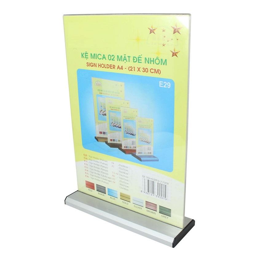 [HCM]Kệ mica 2 mặt A4 đứng đế lùa nhôm E29 kích thước 21x30 cm