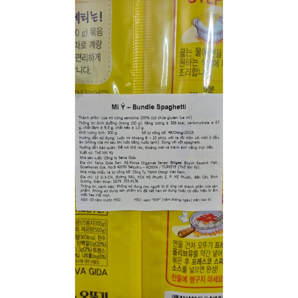 Mì Ý Spaghetty Ottogi 500g - 스파게티