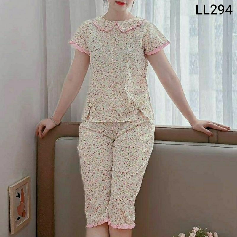 (Bunnysky) Đồ bộ mặc nhà nữ, lửng lụa hoa nhí mềm mát