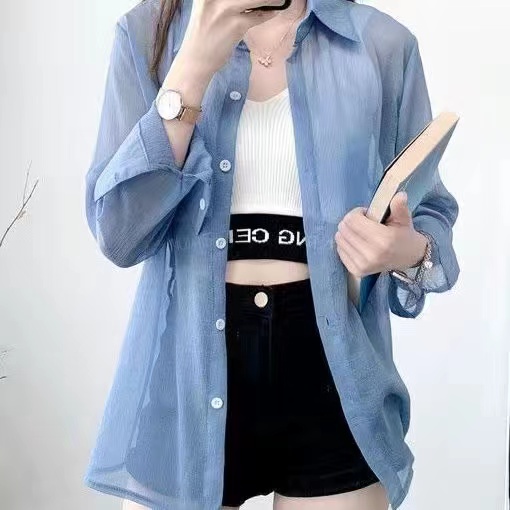 IWM018 Sun protection clothing women's long sleeve small fashionable chiffon shirt summer 2021 new fashionable loose ice silk thin coat