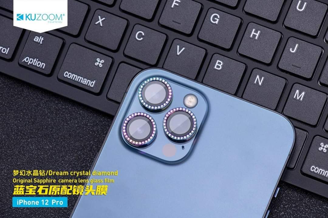 Bộ 3 dán mắt camera Kuzoom Titan đính đá iPhone 12 Mini, 12, 12 Pro, 12 Pro Max, 11, 11 Pro Max Titan Cực Sang Trọng