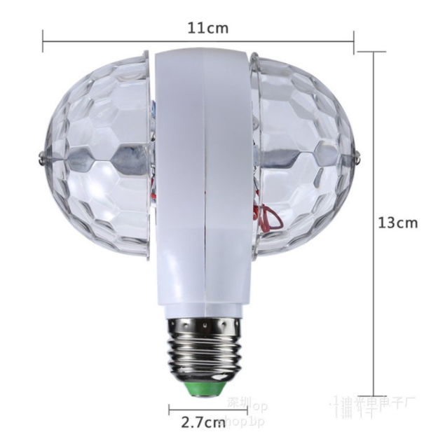 Đèn led 2 quả cầu xoay pha lê 7 màu đôi tặng đui đèn e27