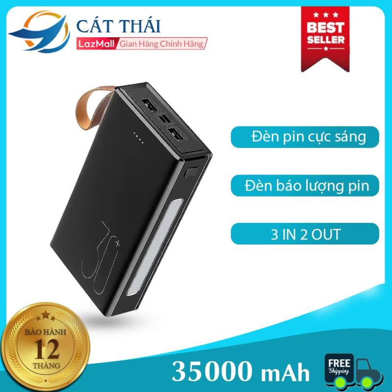 Giá Sạc dự phòng Cát Thái 3C 35000mAh dung lượng lớn 2 cổng USB 2 cổng input Type-C và Micro kèm đèn pin led cực sáng đèn chỉ thị báo lượng pin có dây treo kèm dễ dàng mang theo thích hợp cho cả Android lẫn Iphone