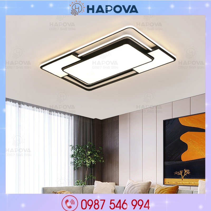 Đèn ốp trần phòng khách, đèn mâm ốp trần 3 chế độ ánh sáng hapova osvas 1012 + tặng kèm khiển