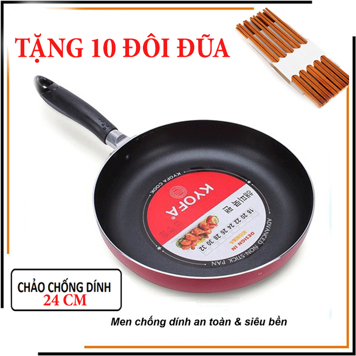 [MUA 1 CHẢO - TẶNG 10 ĐÔI ĐŨA] Chảo chống dính tay cầm KYOFA 24 CM dùng chiên xào nấu bếp thêm tiện lợi/ Chảo Hợp Kim Nhôm Chất Lượng Cao Chống Dính và Khả Năng Chịu Nhiệt Cao