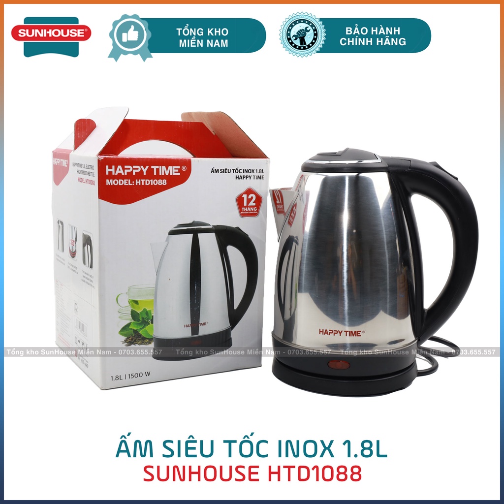 ẤM ĐUN NƯỚC INOX SIÊU TỐC 1.8L HAPY TIME HTD1081 / HTD1088- 1500W