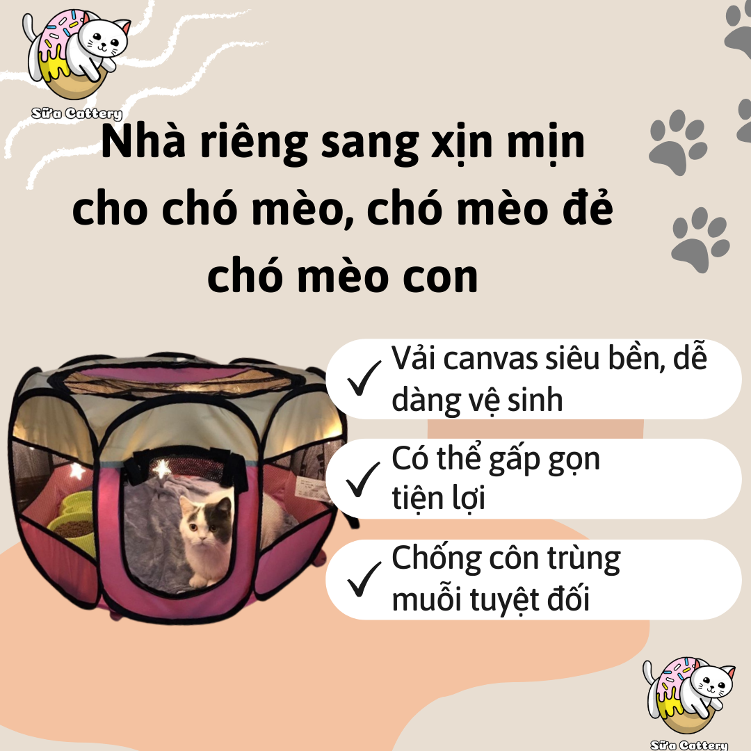 Quây chuồng đẻ, ổ đẻ cho chó mèo có thể gấp gọn