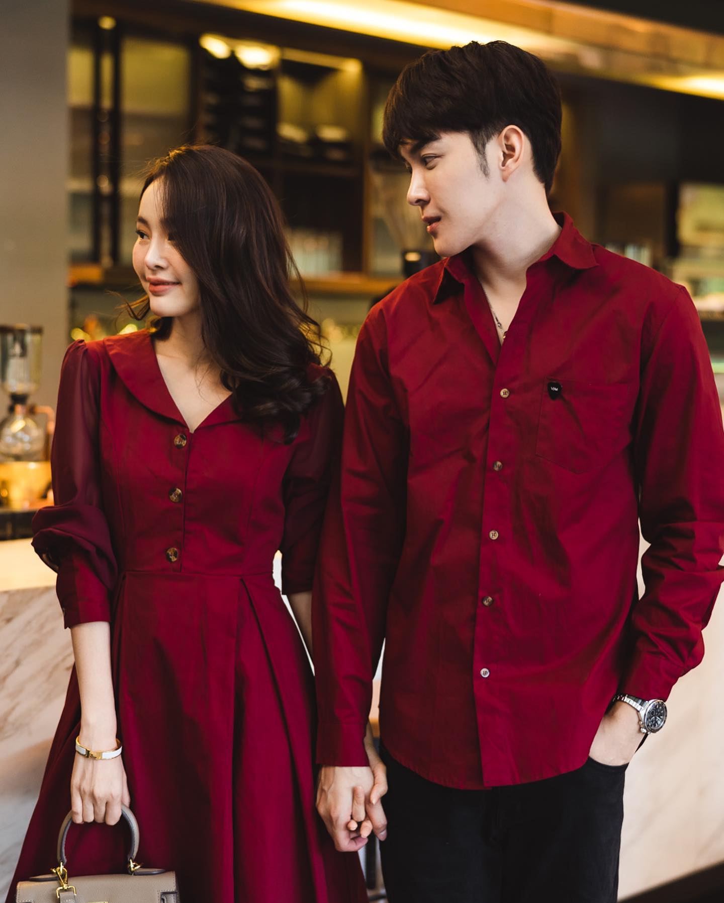 [HCM]Set đồ đôi nam nữ đỏ phối tay voan