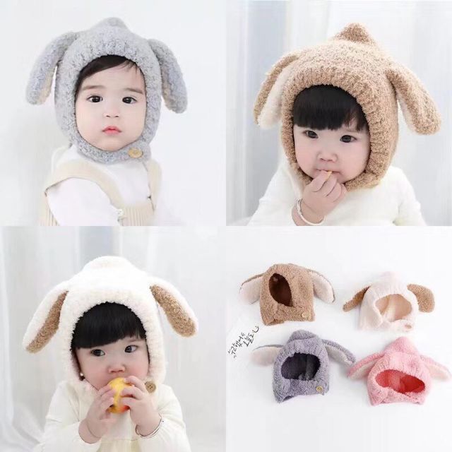 Mũ chùm tai lông cừu xinh xắn cho bé yêu