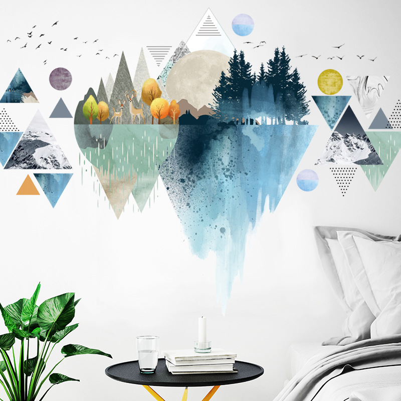 Decal dán tường núi non sắc màu
