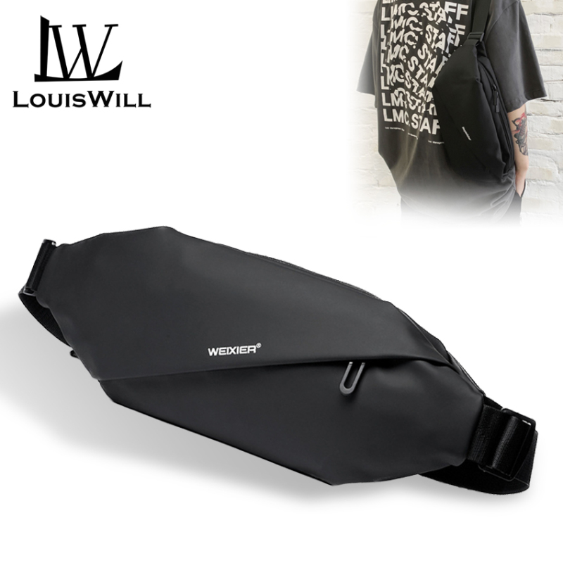 Túi đeo chéo đeo vai thiết kế đơn giản chống nước dành cho nam quai đeo có thể điều chỉnh tiện lợi với khóa kéo giấu trong LouisWill