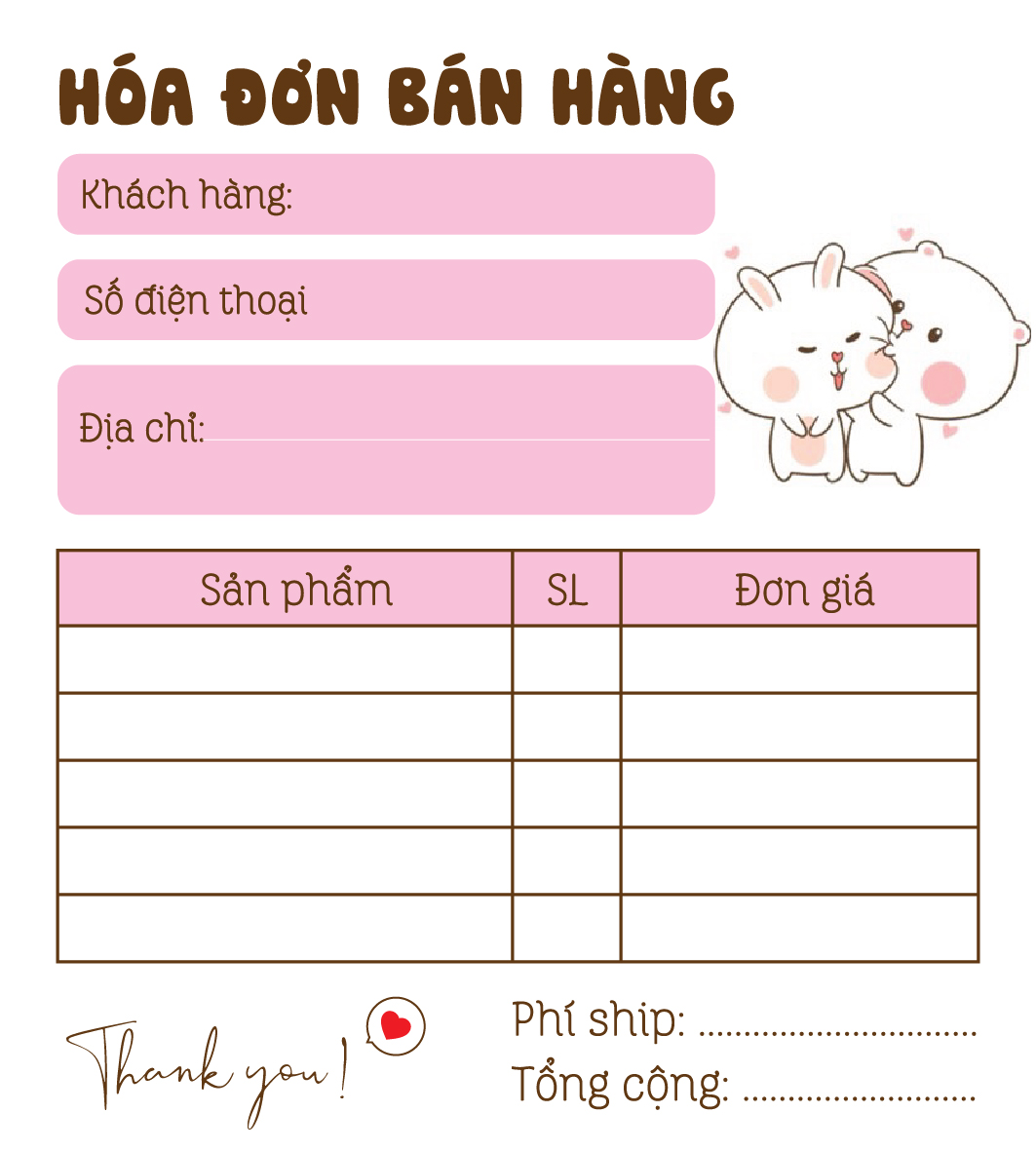 [ Hàng Sẵn ] Hóa Đơn Bán Hàng Mini 1 Liên Dễ Thương