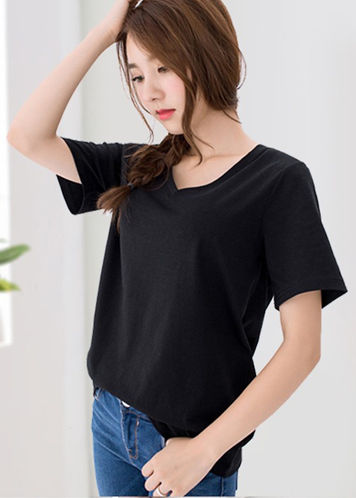 Áo đũi giấy cuộn cổ tim mỏng nhẹ mát