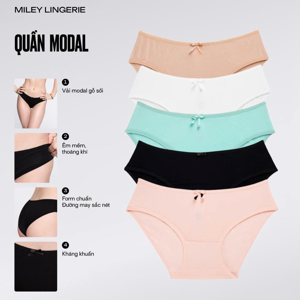 Combo 5 Quần Lót Modal Basic Êm Mềm Kháng Khuẩn Tốt MILEY LINGERIE- Màu ngẫu nhiên