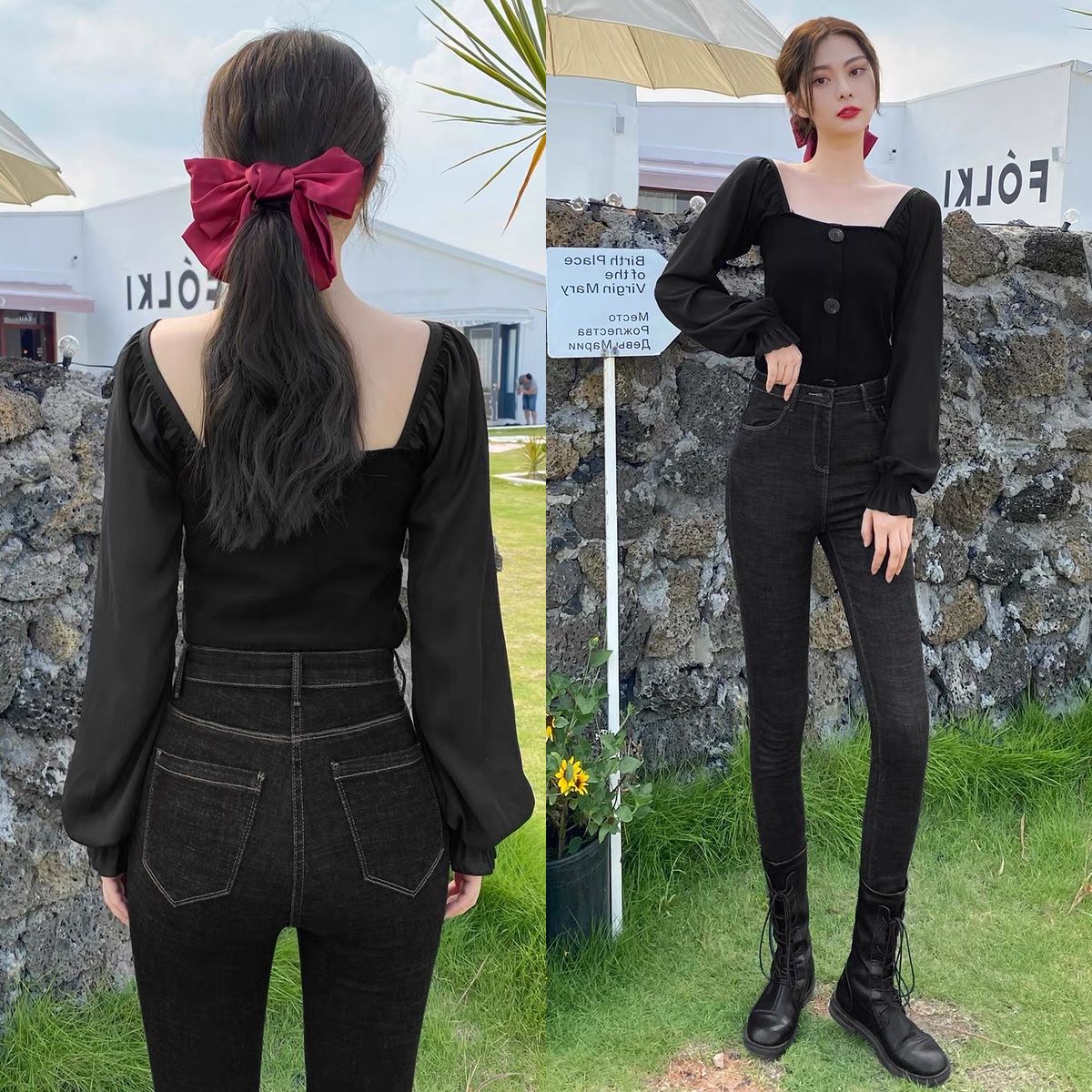 Quần jeans nữ skinny lưng cao co giãn quần bò nữ co giãn nhẹ quần đen muối tiêu nữ đẹp NGỌC THẢO JEANS