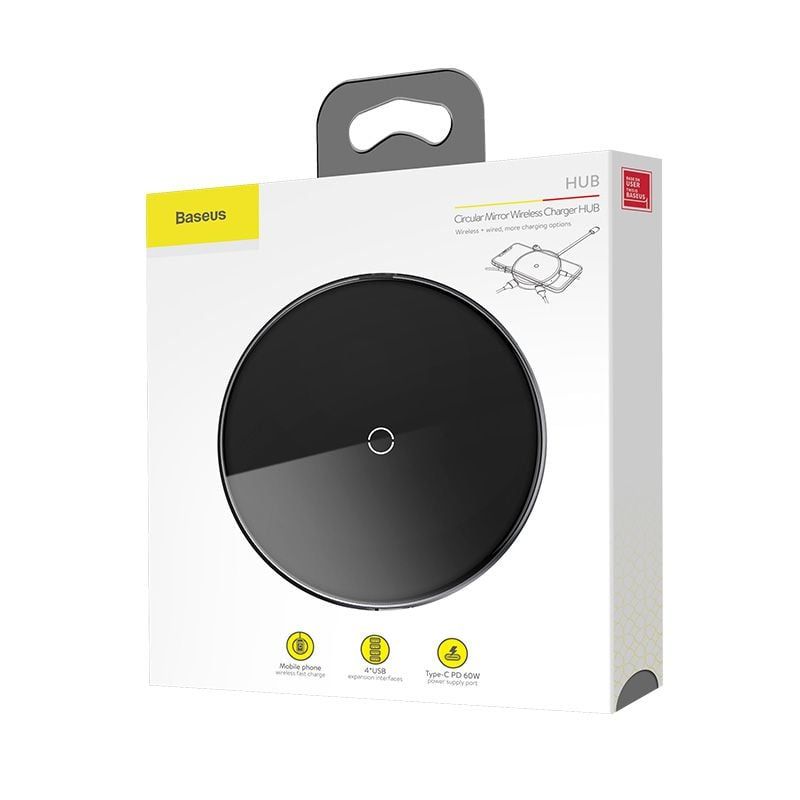Hub chuyển Type C sang USB tích hợp sạc nhanh không dây Baseus Circular