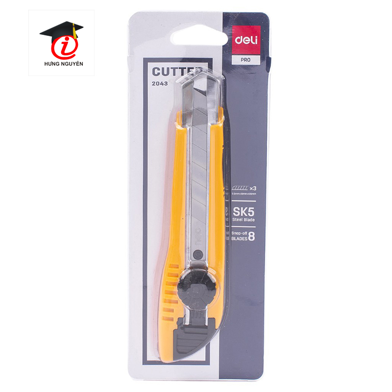 Dao rọc giấy (0.5x18x100mm)  khóa xoay 2043 (Deli)