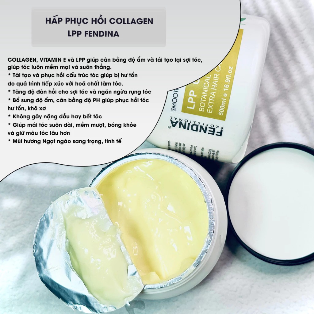 Kem ủ tóc, hấp tóc phục hồi tóc hư tổn Fendina LPP Collagen 500ml