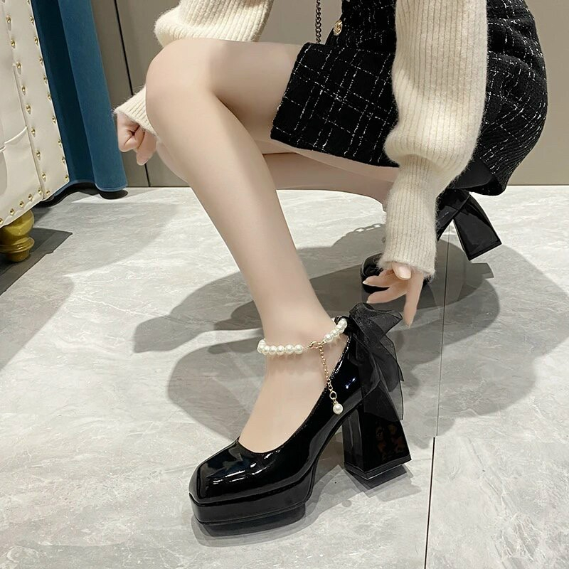 [Hoàn Tiền 15%]Giày cao gót nữ Mary Jane DA Bóng Quai gài ngang Gót Vuông Cao 5CM  mẫu mới 2023