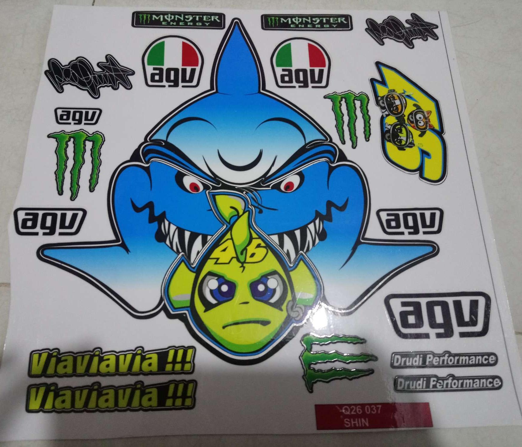 Tem dán nón 3/4 cá mập xanh có logo