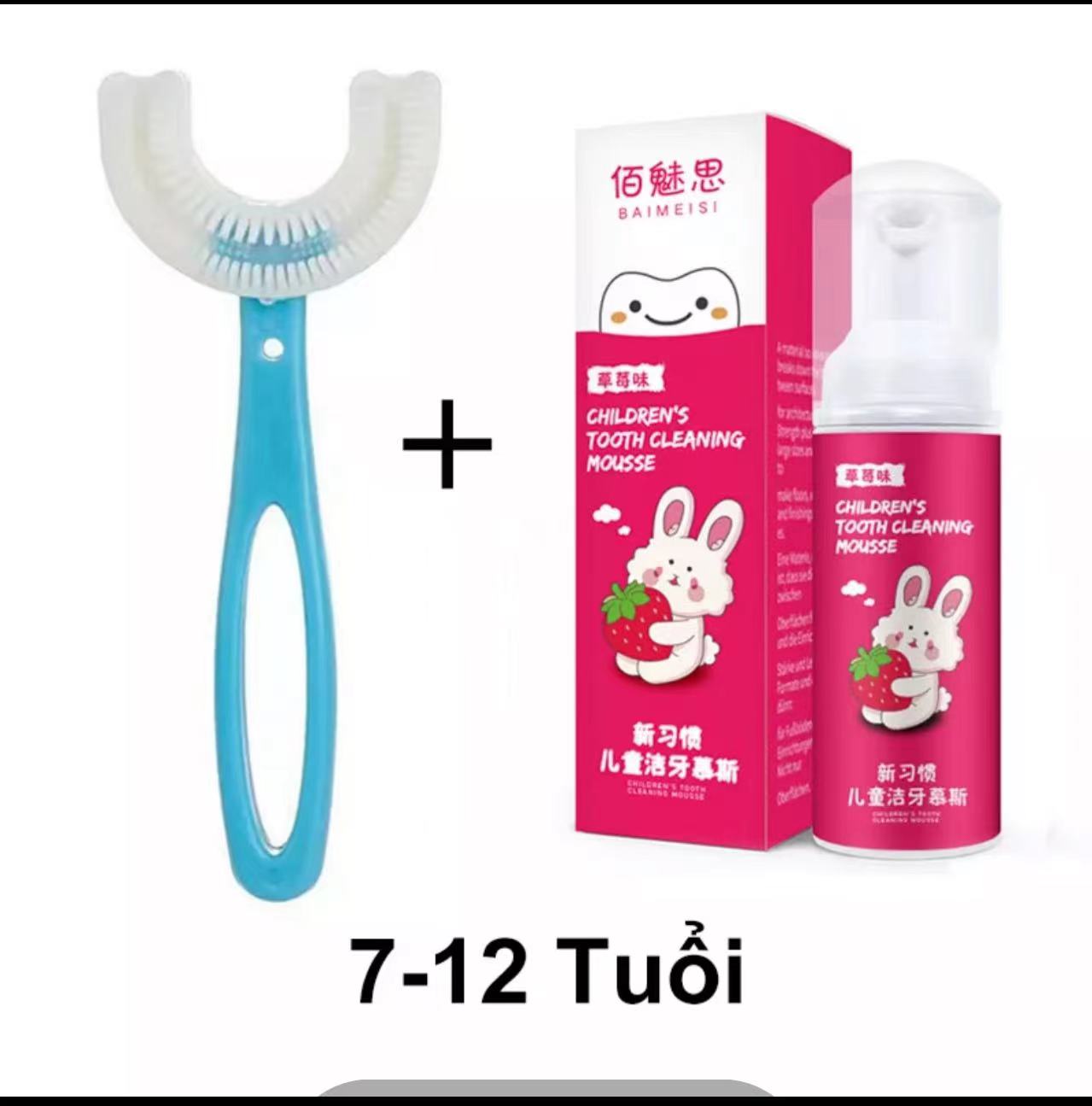 COMBO Bàn chải chữ U thiết kế thông minh giúp bé dễ dàng chả sạch răng miệng và kem đánh răng tạo bọt vị dâu tây