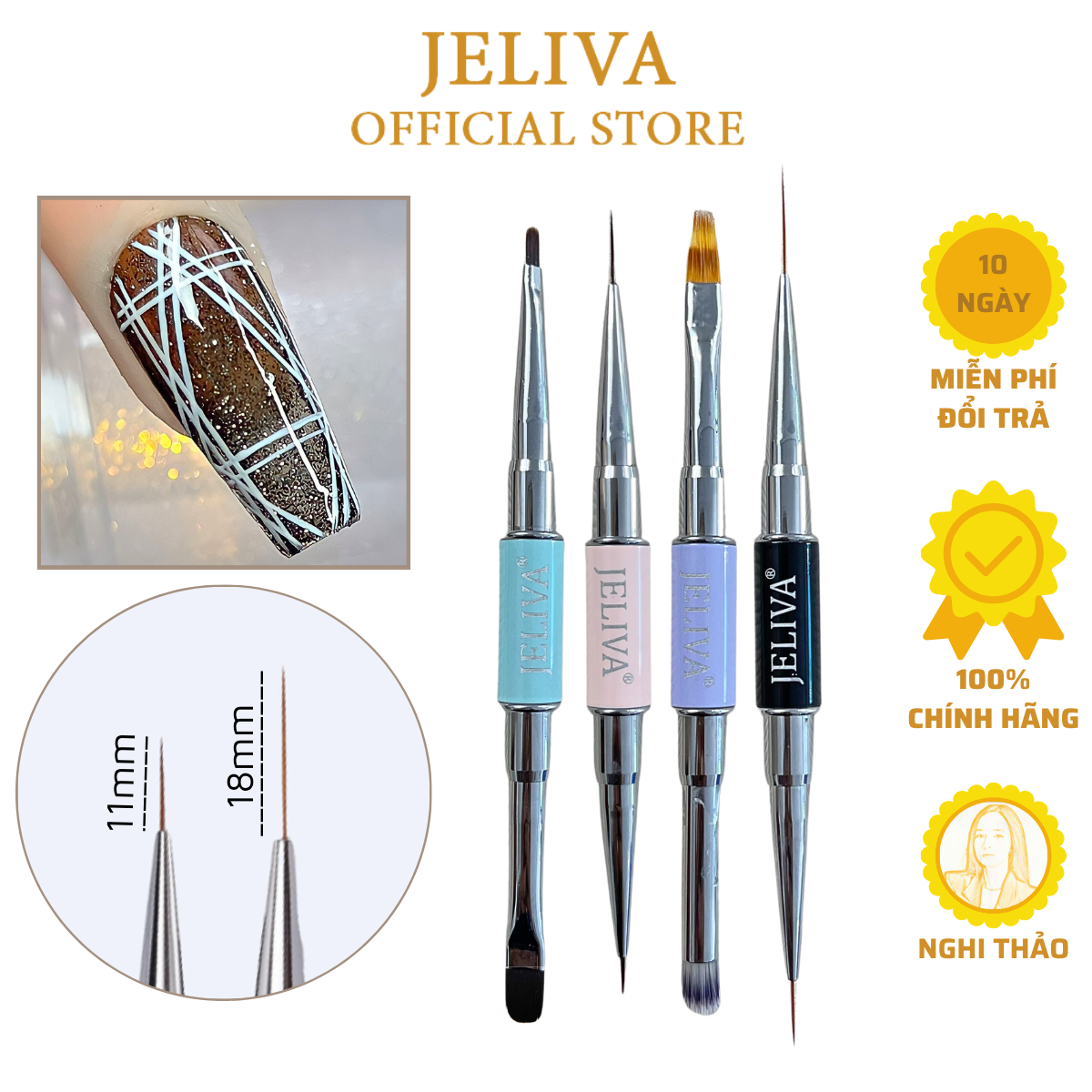 Cọ vẽ nét nail 2 đầu JELIVA