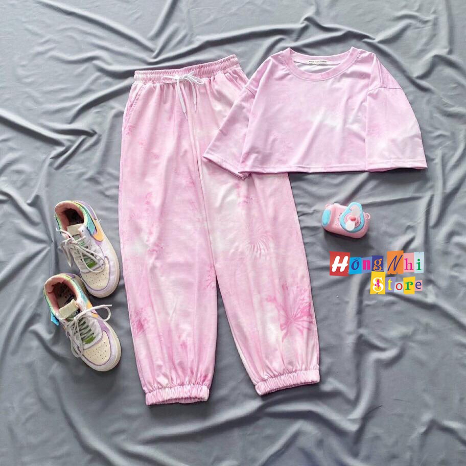 Set Bộ Áo Croptop Loang Màu Kèm Bra Phối Quần Jogger 3D Ulzzang Dáng Rộng - MM
