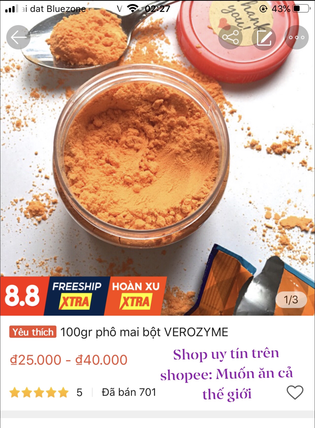 [HCM]100g bột phô mai Verozyme nhập khẩu MaLaysia