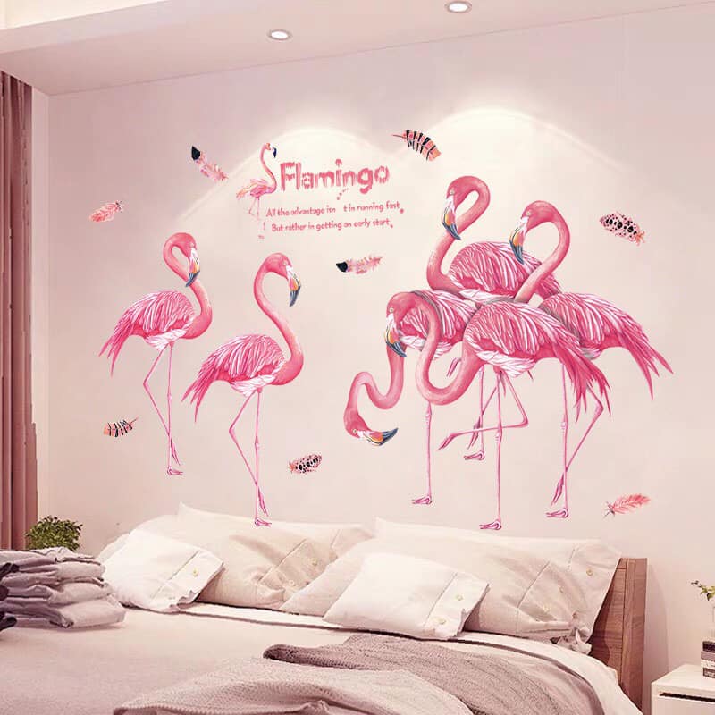 [HCM]DECAL DÁN TƯỜNG GIÀN XANH LÁ VÀ ĐÔI HẠC HỒNG